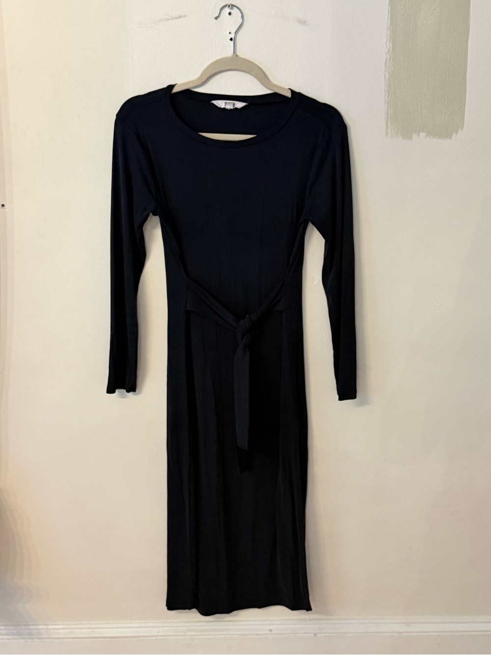 BB Dakota by Steve Madden Black Long-Sleeve Midi Dress with Waist Tie